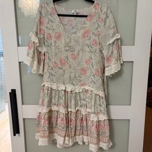 Floral Ruffle Dress with Lace Trim